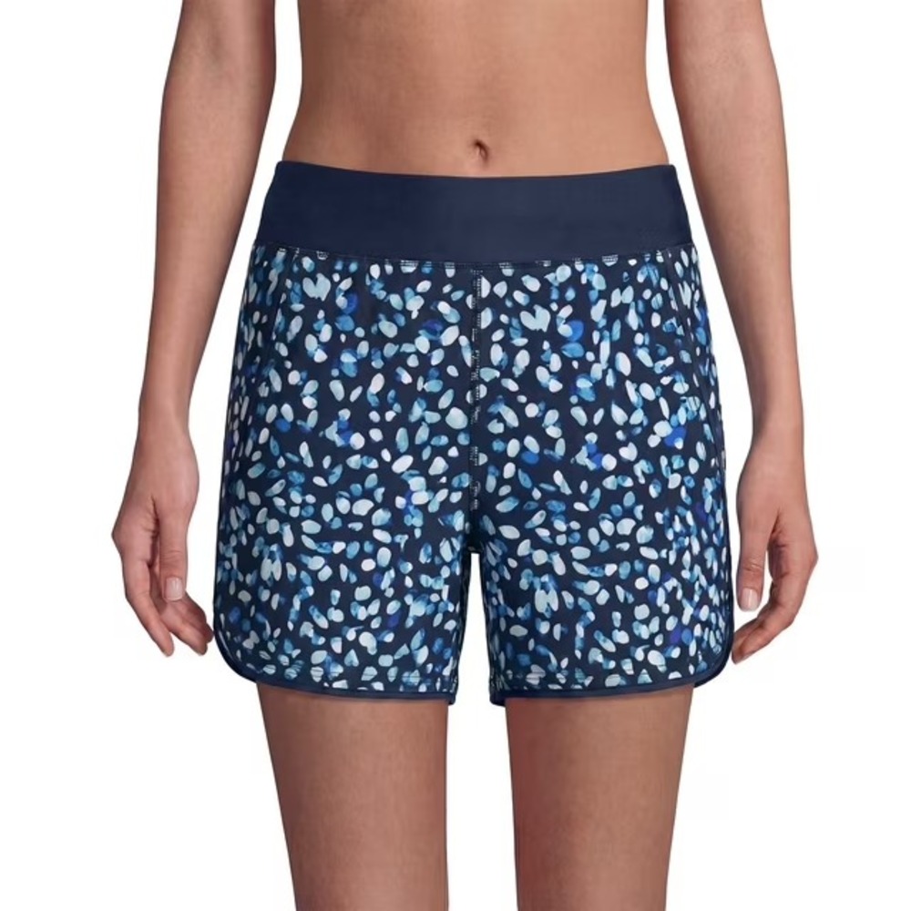 Lands' End Womens Blue Polka Dot Board Shorts Swim Bottoms Size M UPF 50+ NWT